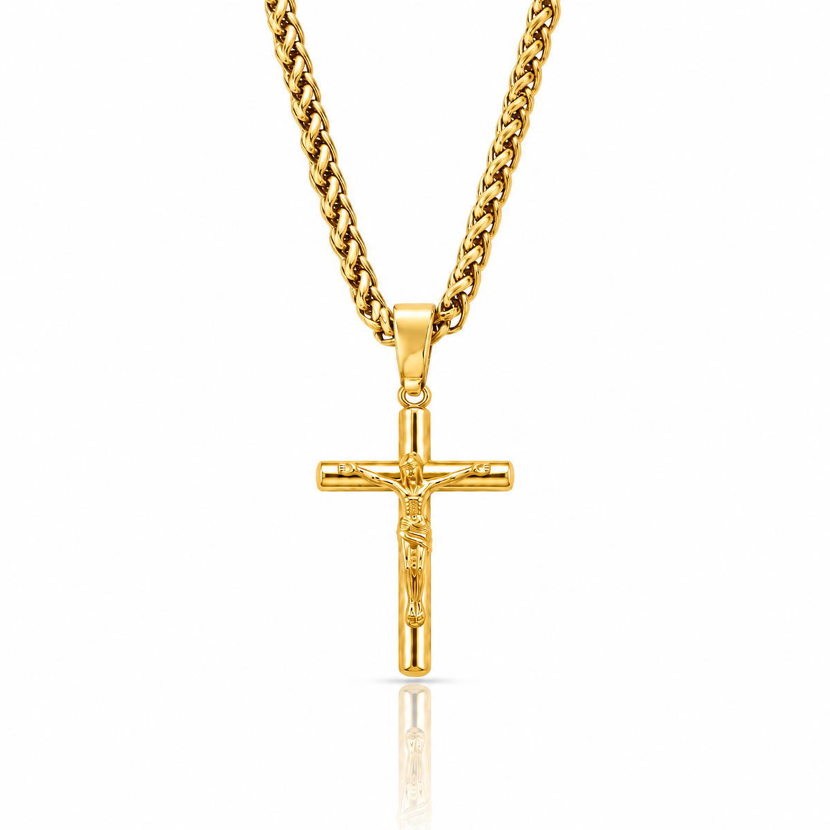 Crucifix Pendant + Wheat Necklace
