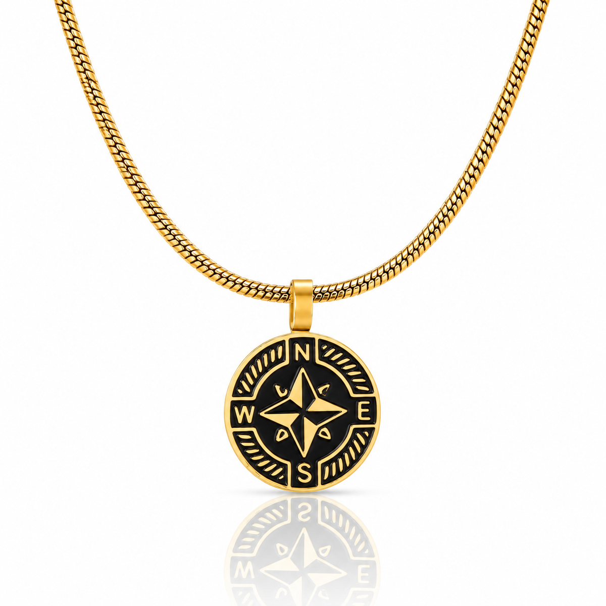 Nautical Compass Pendant + Snake Necklace