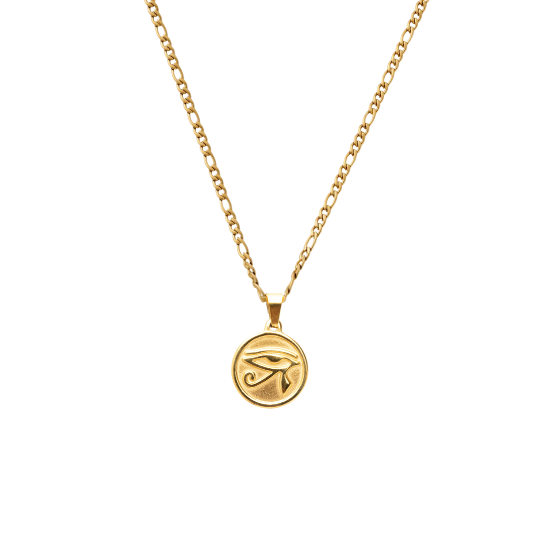 Eye of Horus Gold Pendant + Figaro Necklace 3mm