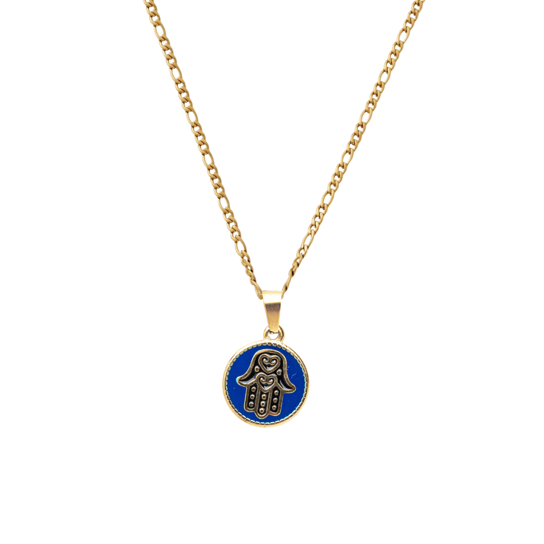 Hamsa blue Pendant + Figaro Necklace