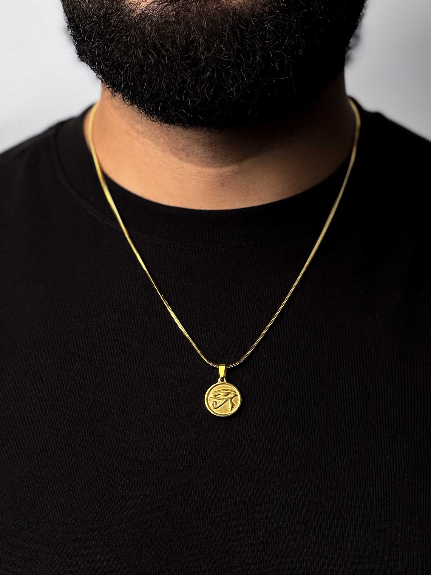 Eye of Horus Gold Pendant + Serpent Chain Necklace