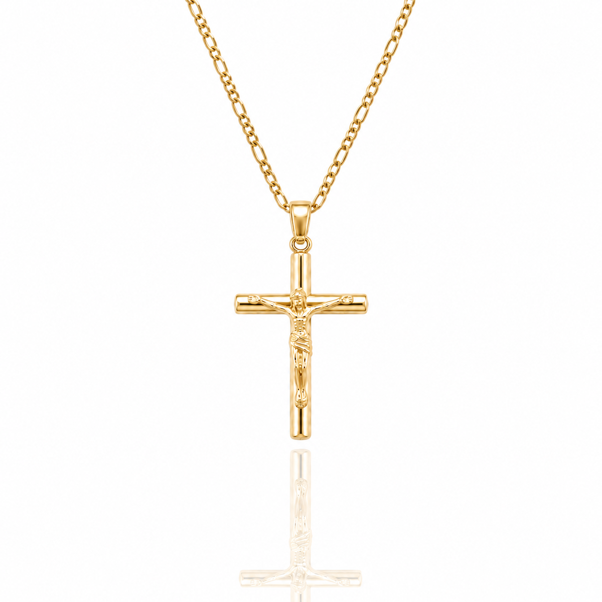 Crucifix Pendant + Figaro Chain Necklace