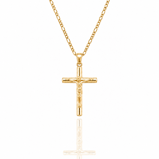 Crucifix Pendant + Figaro Chain Necklace
