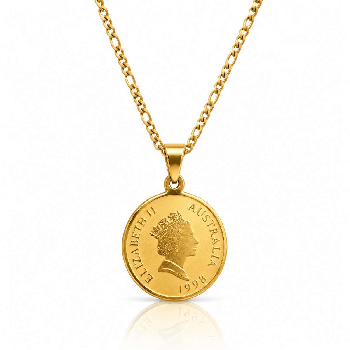 Queen Elizabeth II Coin Pendant + Figaro Necklace