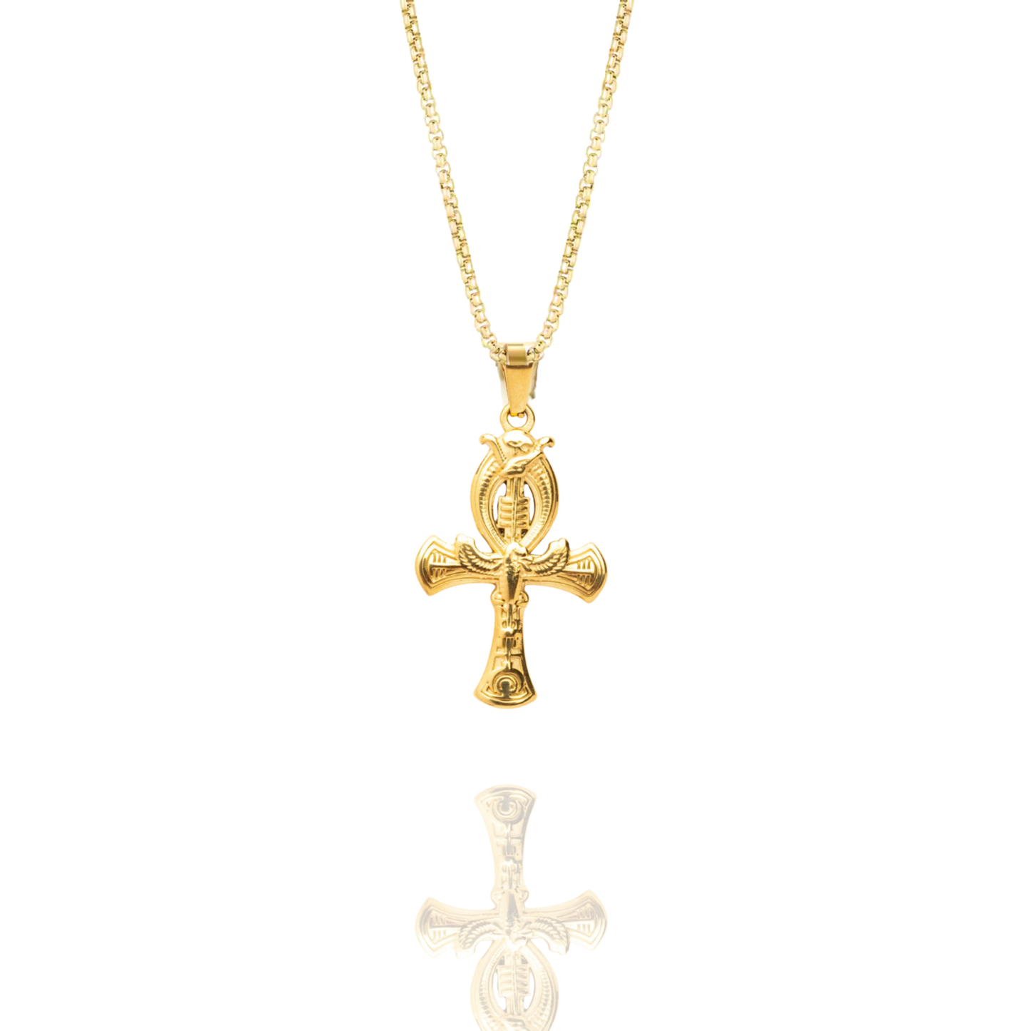 Crux Ansata Pendant + Curved Box Chain Necklace