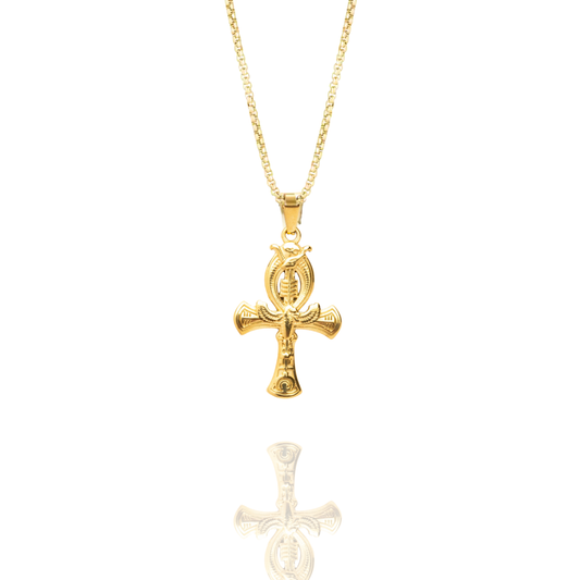 Crux Ansata Pendant + Curved Box Chain Necklace