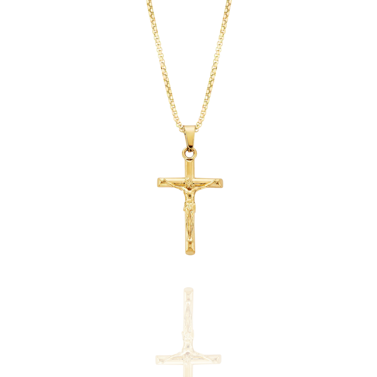 Crucifix Pendant + Curved Box Chain Necklace