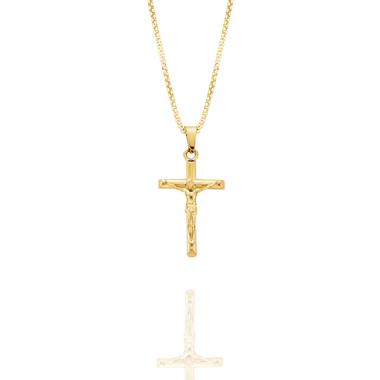 Crucifix Pendant + Curved Box Chain Necklace