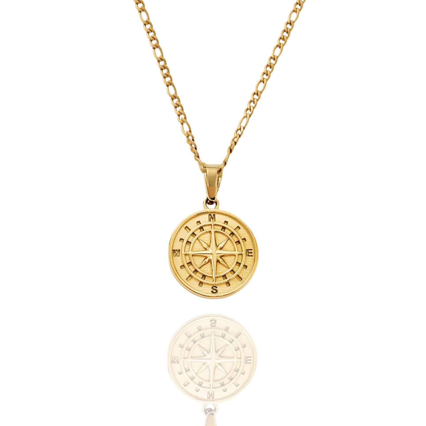 Compass Pendant + Figaro Chain Necklace