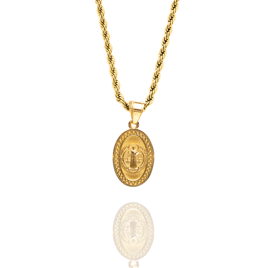 St. Benedict Shield Pendant + Rope Necklace