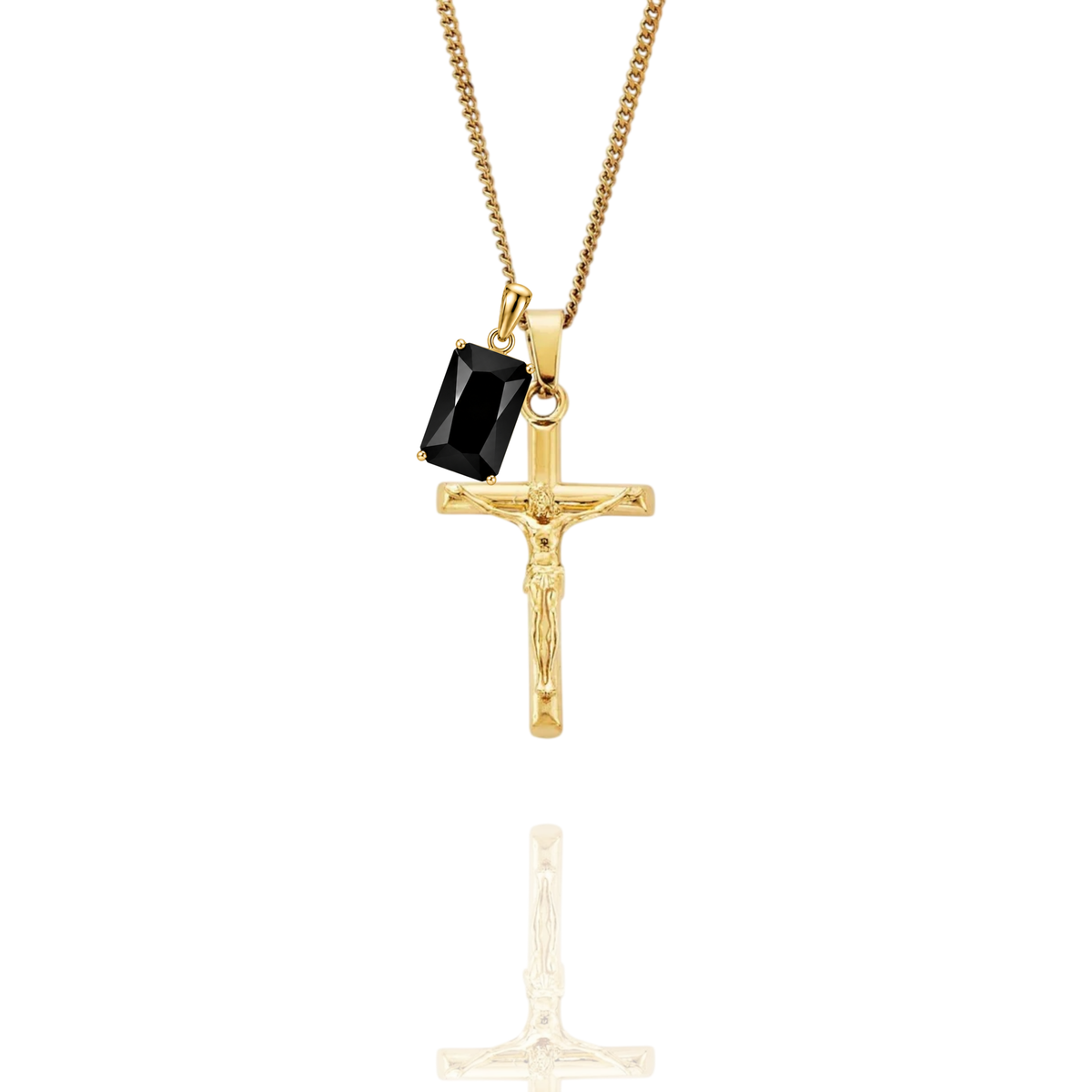 Crucifix & Regal Stone Pendant + Curb Necklace
