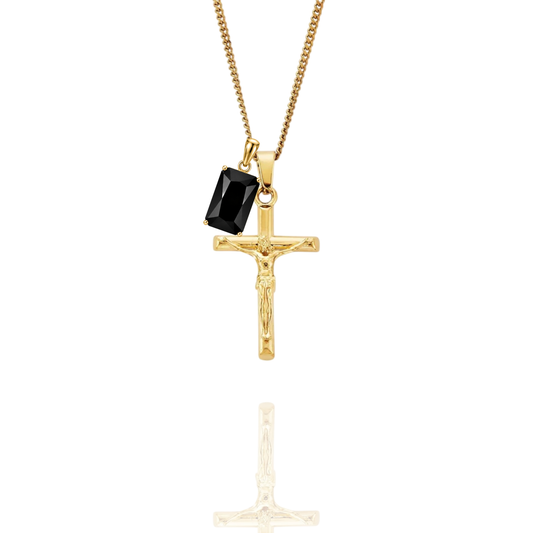 Crucifix & Regal Stone Pendant + Curb Necklace