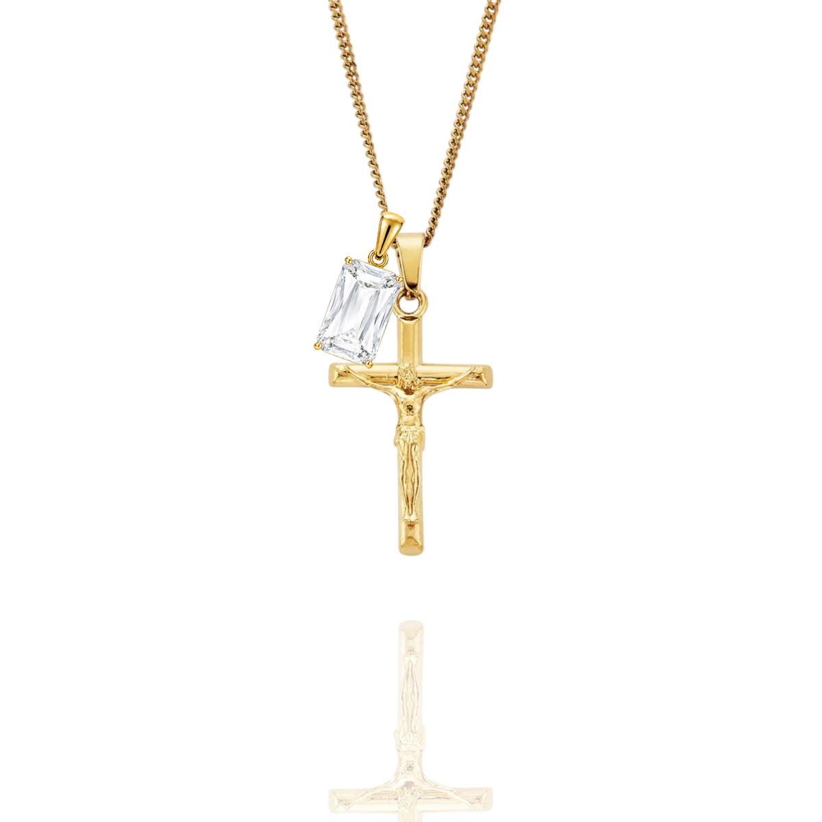 Crucifix & Regal Stone Pendant + Curb Necklace