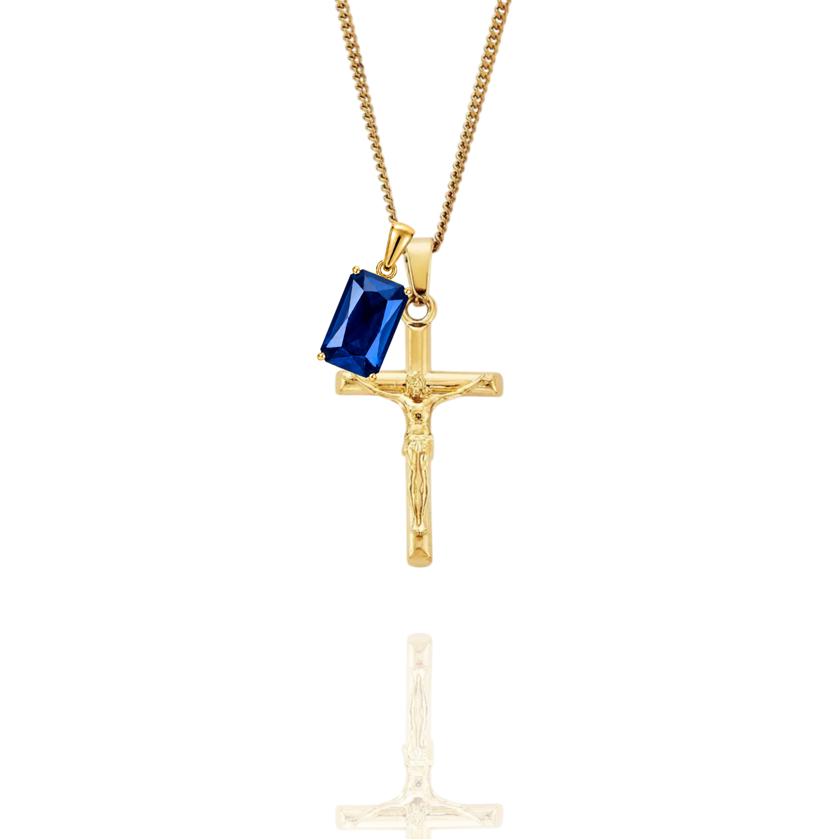 Crucifix & Regal Stone Pendant + Curb Necklace