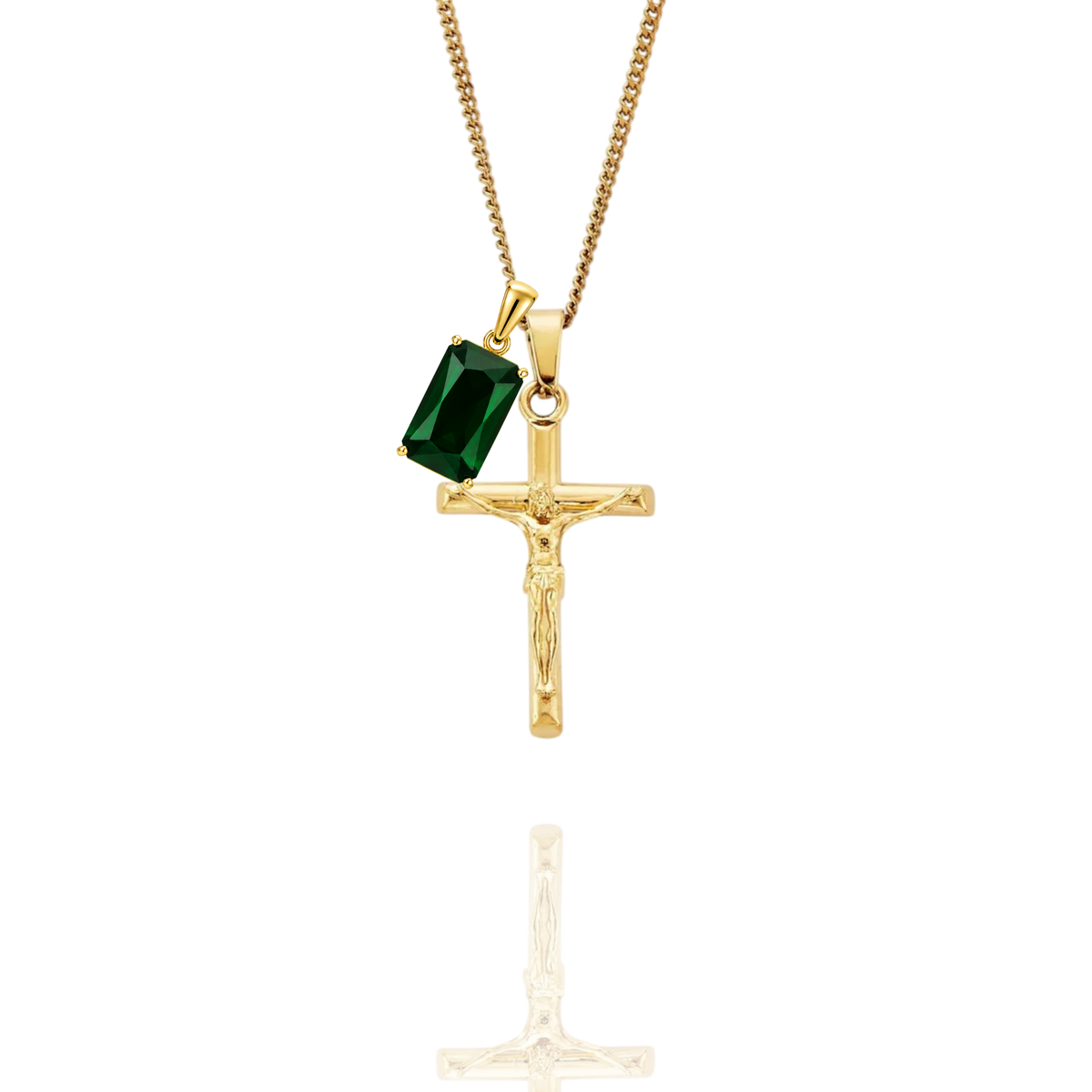 Crucifix & Regal Stone Pendant + Curb Necklace