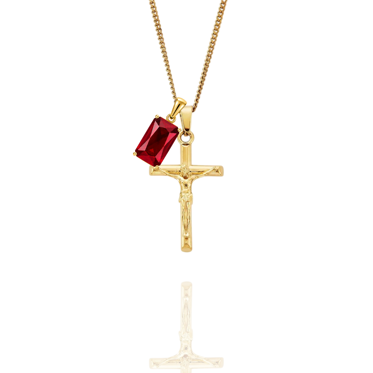 Crucifix & Regal Stone Pendant + Curb Necklace