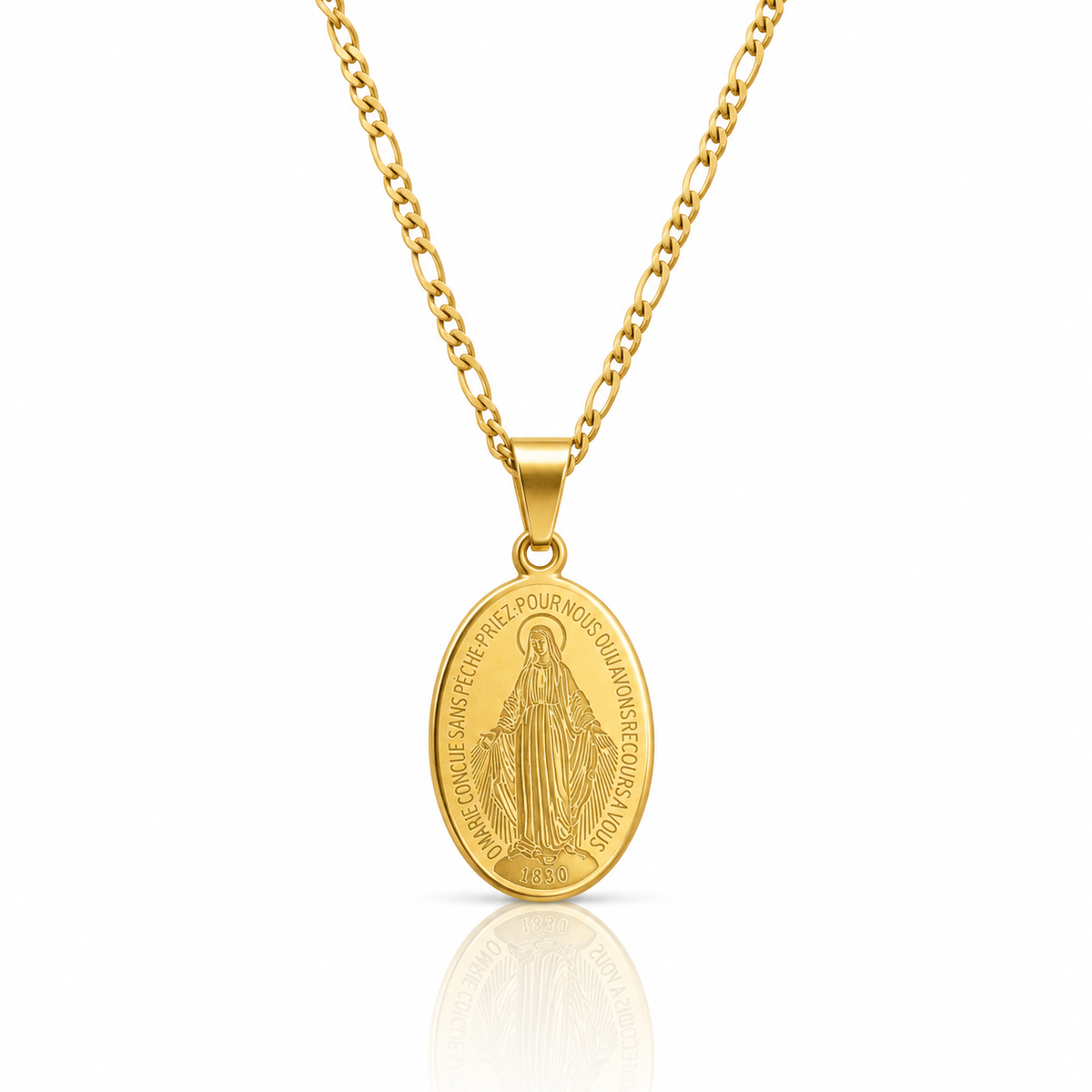 Miraculous Medal Pendant + Figaro Necklace