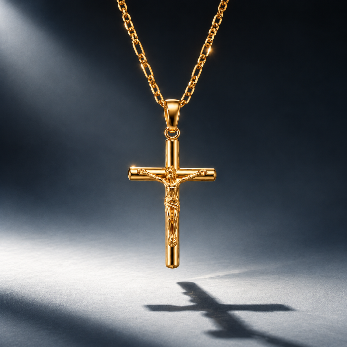 Crucifix Pendant + Figaro Chain Necklace