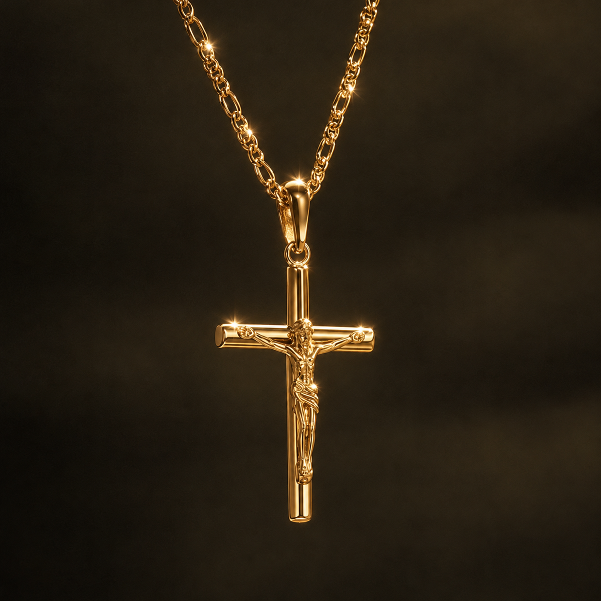 Crucifix Pendant + Figaro Chain Necklace