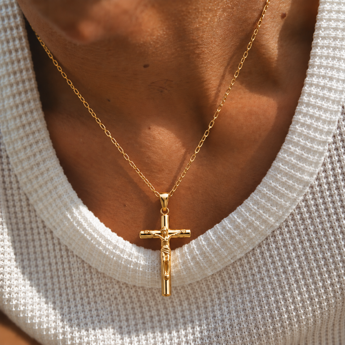 Crucifix Pendant + Figaro Chain Necklace