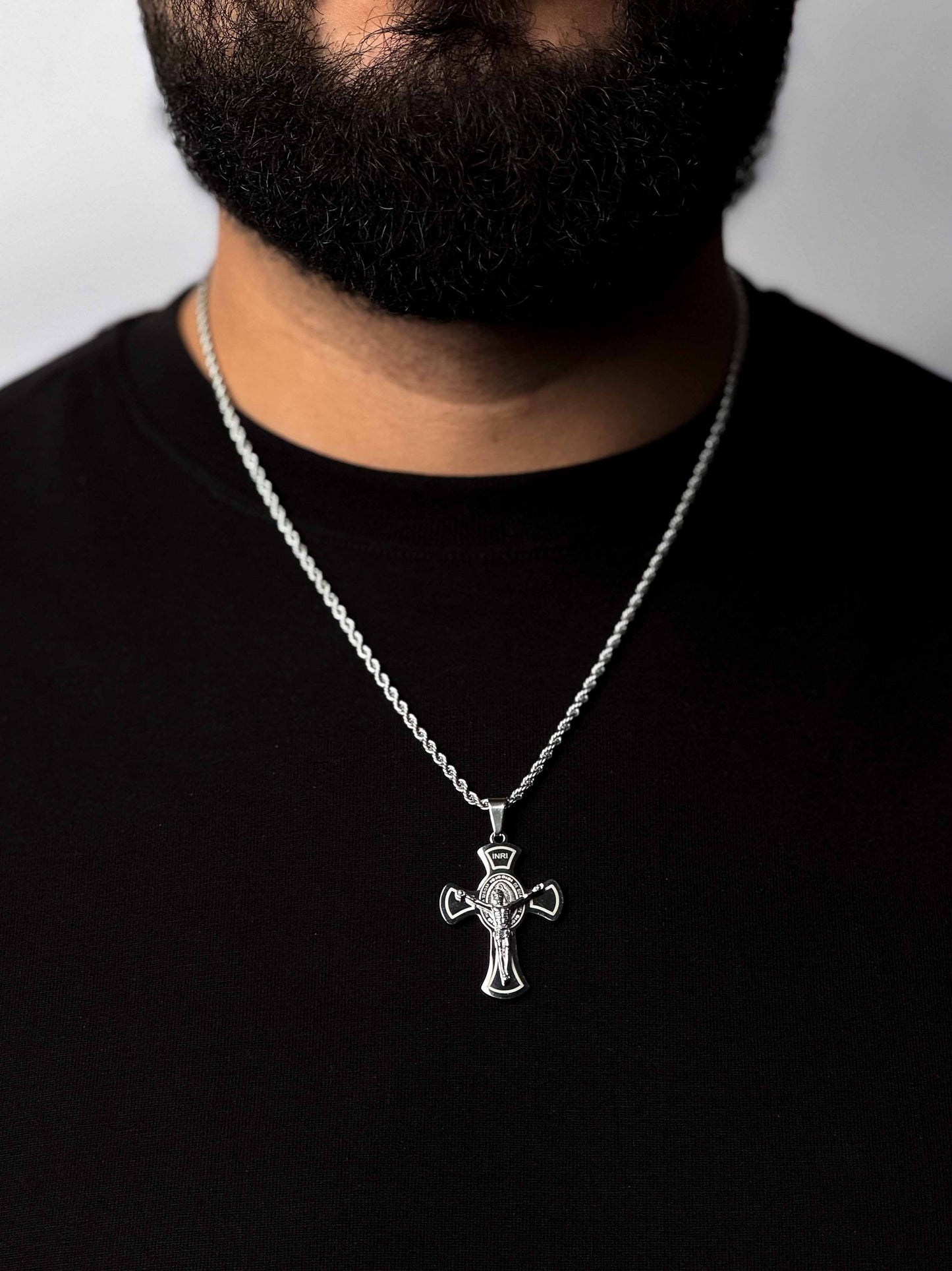Faith Shield Crucifix Pendant + Rope Necklace