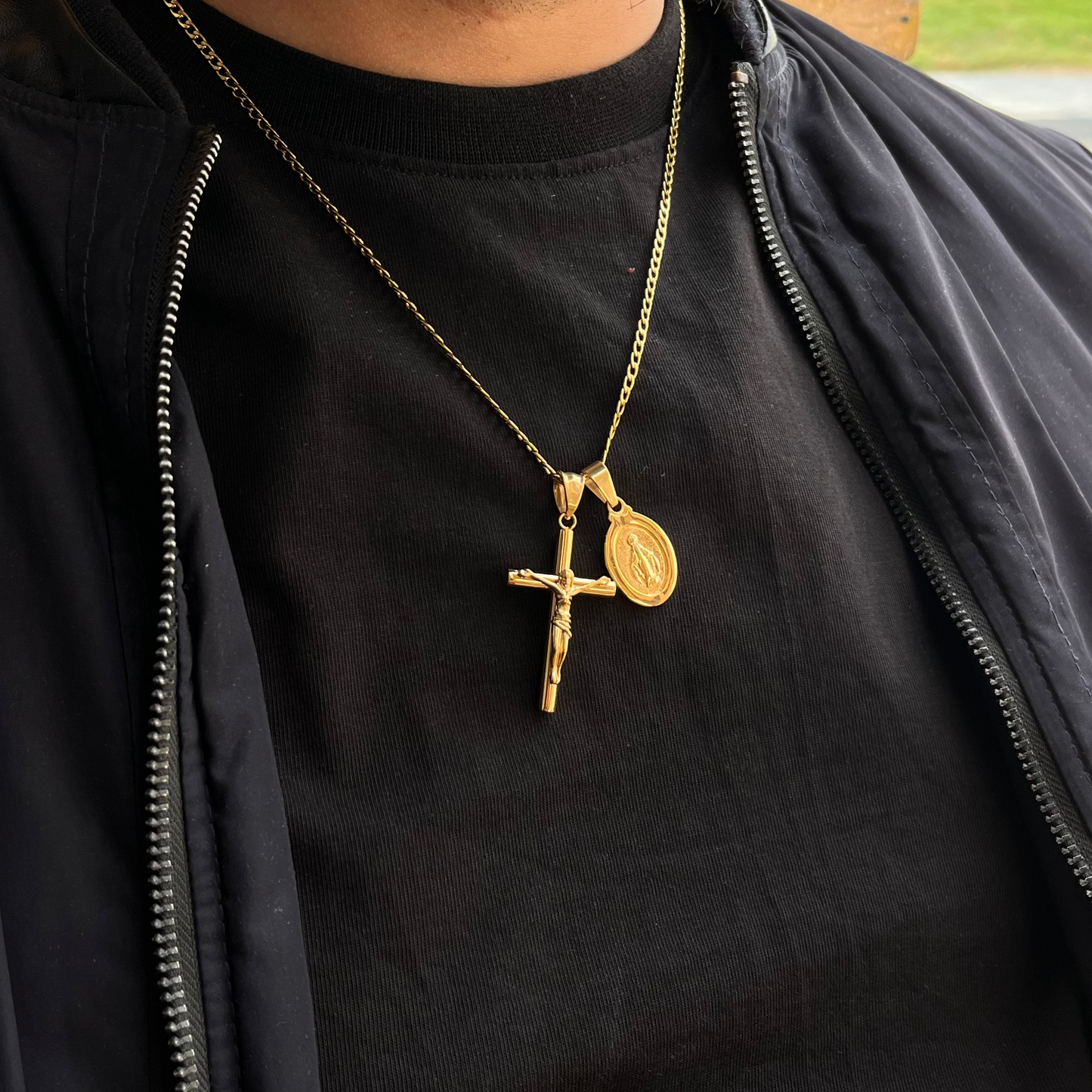 Crucifix & Mercy + Curb Necklace