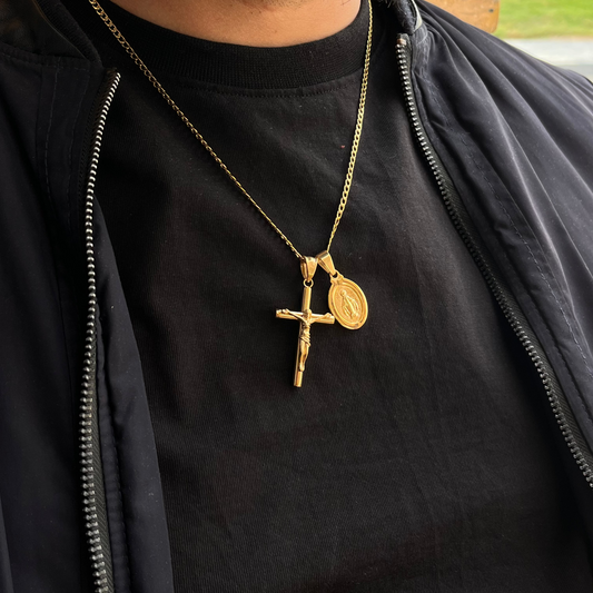 Crucifix & Mercy + Curb Necklace