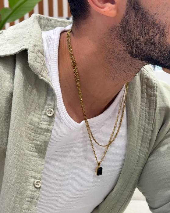 Regal Stone Pendant + Double Layered Necklace