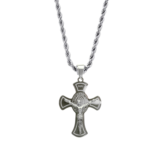 Faith Shield Crucifix Pendant + Rope Necklace