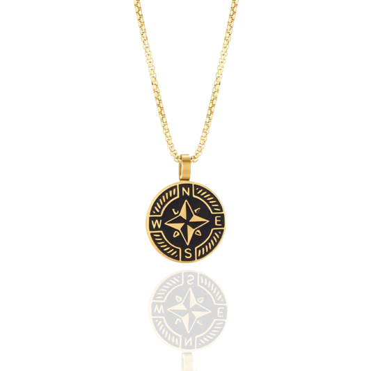 Nautical Compass Pendant + Curved Box Chain Necklace
