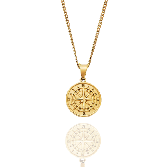 Compass Pendant + Curb Chain Necklace