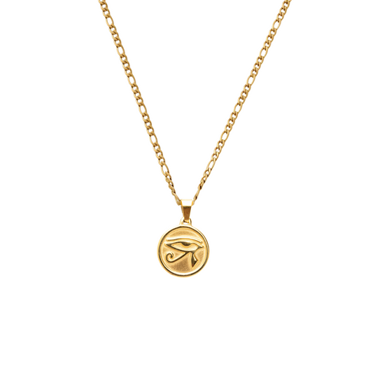 Eye of Horus Gold Pendant + Figaro Necklace 3mm