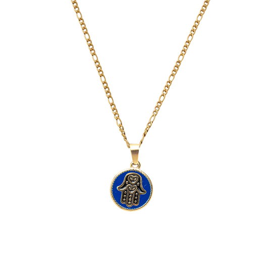 Hamsa blue Pendant + Figaro Necklace