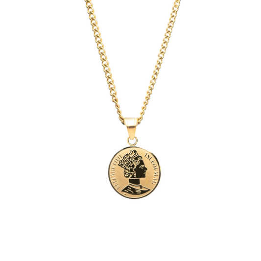Queen Elizabeth II Coin Pendant + Curb Necklace