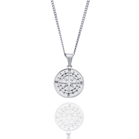 Compass Pendant + Curb Chain Necklace