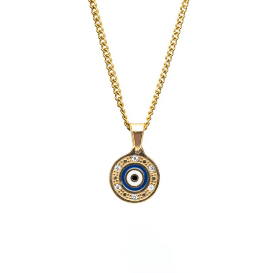 Evil Eye Gold Pendant + Curb Chain Necklace