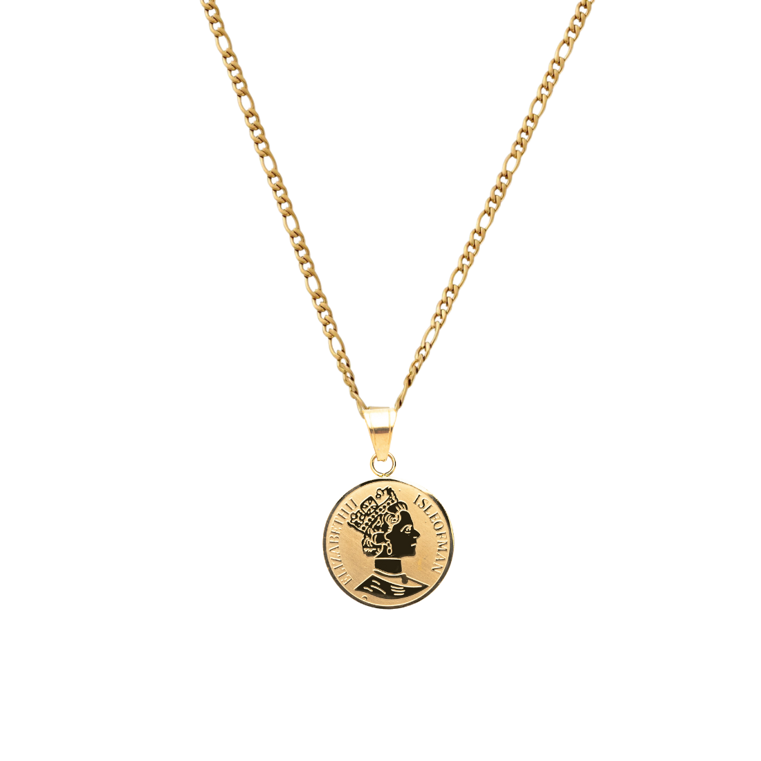 Queen Elizabeth II Coin Pendant + Figaro Necklace