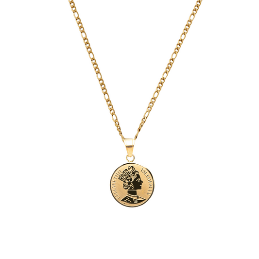 Queen Elizabeth II Coin Pendant + Figaro Necklace