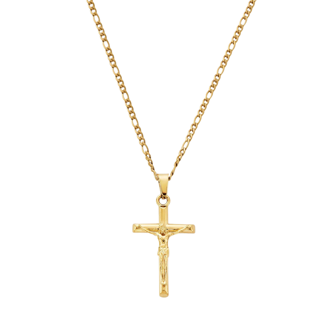 Crucifix Pendant + Figaro Chain Necklace