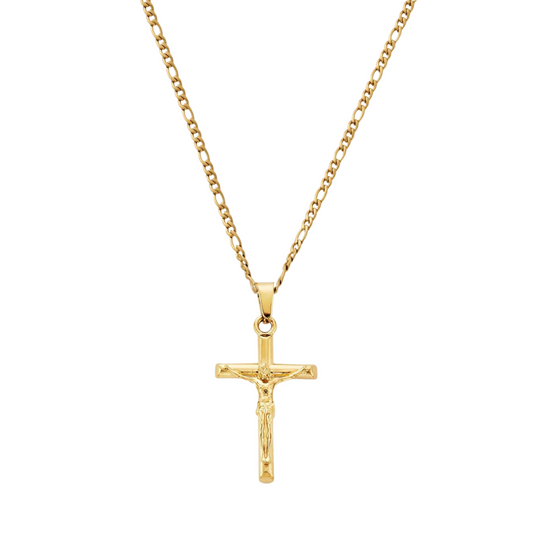 Crucifix Pendant + Figaro Chain Necklace