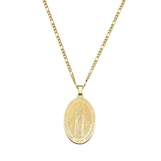Miraculous Medal Pendant + Figaro Necklace