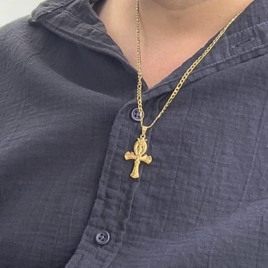 Crux Ansata Pendant + Figaro Necklace 3mm