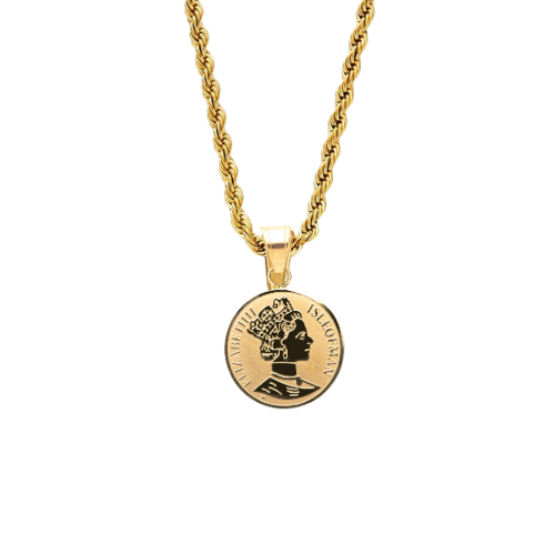 Queen Elizabeth II Coin Pendant + Rope Necklace