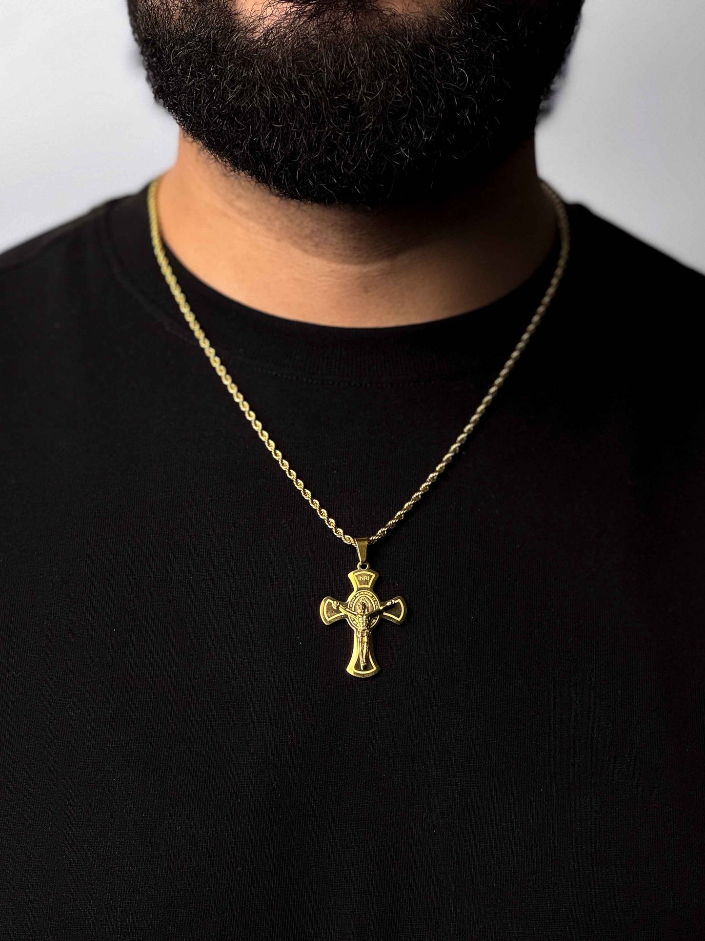 Faith Shield Crucifix Pendant + Rope Necklace