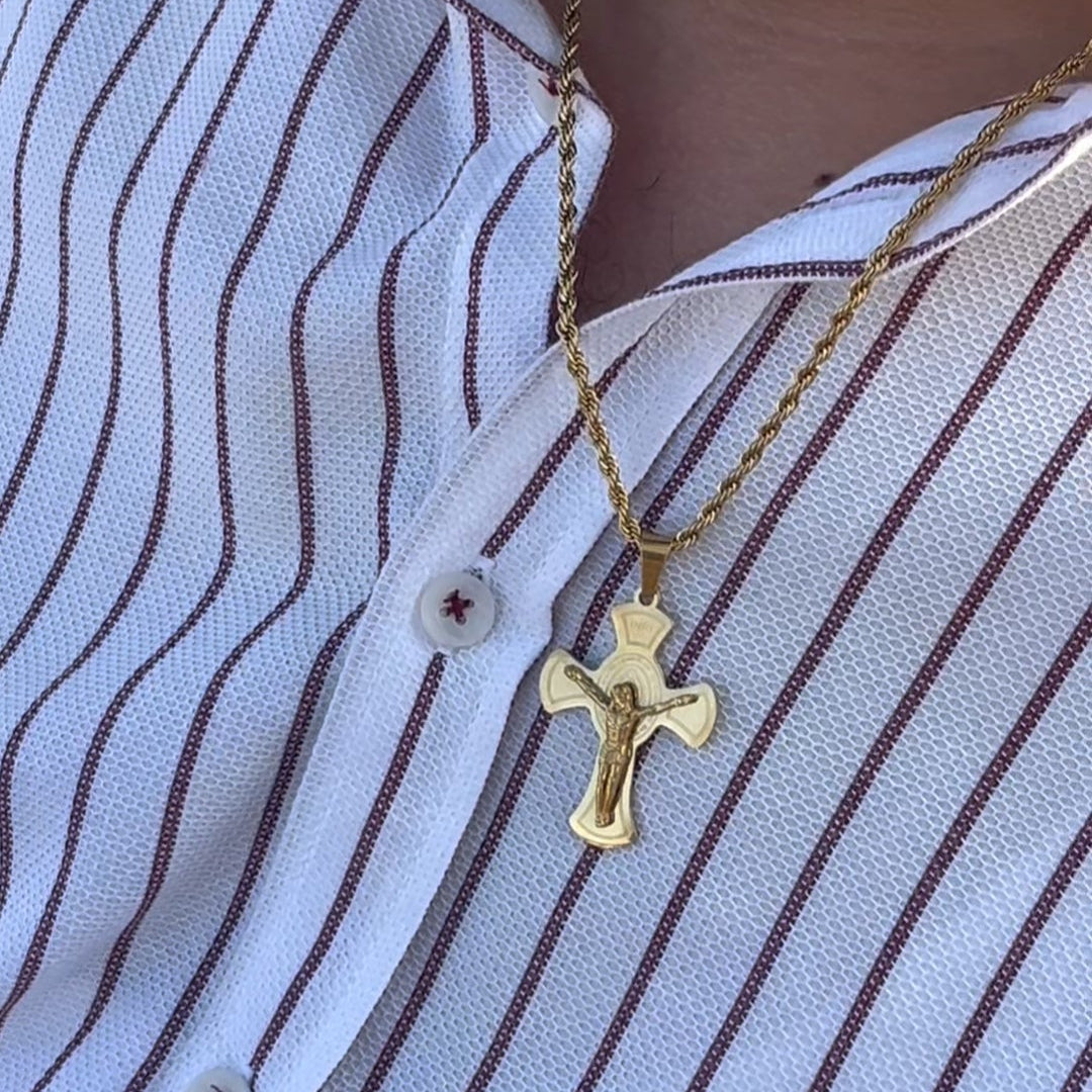 Faith Shield Crucifix Pendant + Rope Necklace