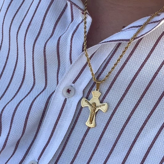 Faith Shield Crucifix Pendant + Rope Necklace